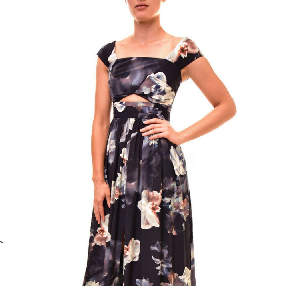 KEEPSAKE Confession NWT 100% SILK maxi dress Sz S FRONT CUT OUT floral SUBLIME !